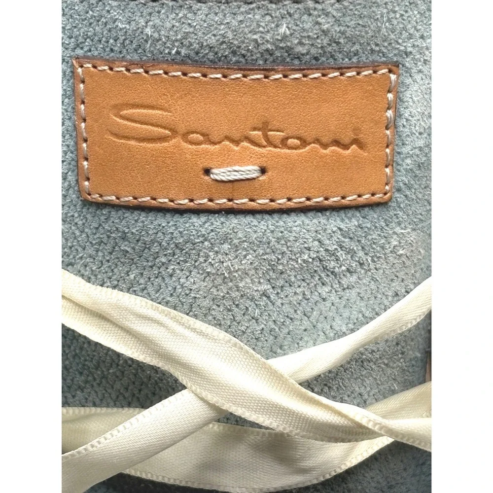 Santoni Mens Suede Chukka Boots Light Blue Ribbon Lace Made in Italy Size 6